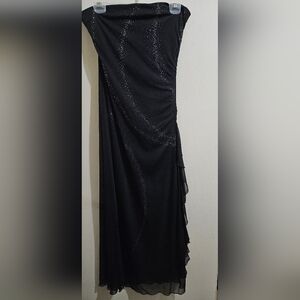 Strapless Black Silky Dress w/ Sparkles- Size L